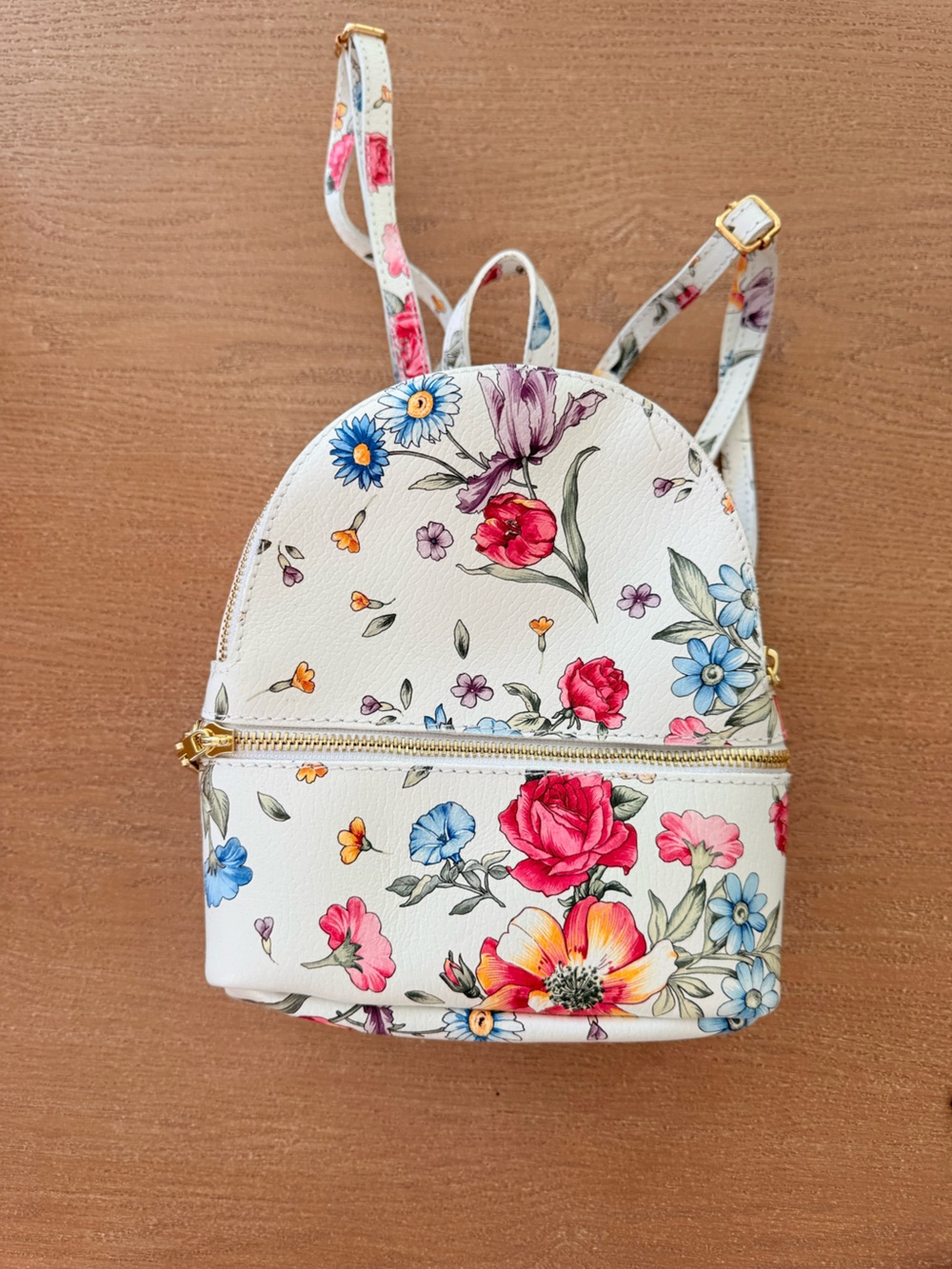Floral Print White Crossbody Bag with Gold Zip